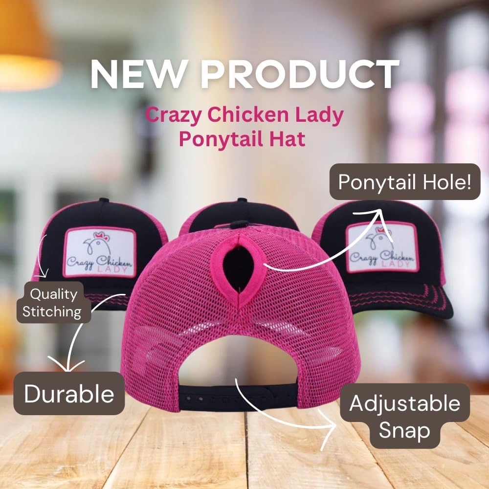 Crazy Chicken Lady Ponytail Pink Adjustable Fun Trucker Style Hat/NWT - Picture 13 of 13